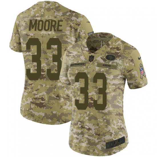 Women's Nike San Francisco 49ers 33 Tarvarius Moore Limited Camo 2018 Salute to Service NFL Jersey
