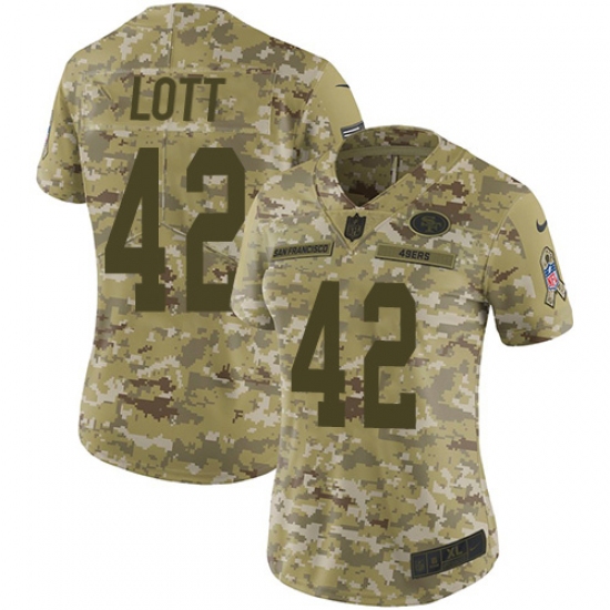 Women's Nike San Francisco 49ers 42 Ronnie Lott Limited Camo 2018 Salute to Service NFL Jersey