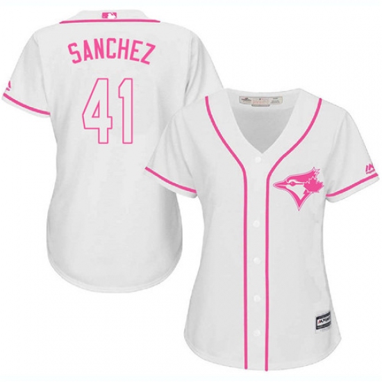 Women's Majestic Toronto Blue Jays 41 Aaron Sanchez Authentic White Fashion Cool Base MLB Jersey