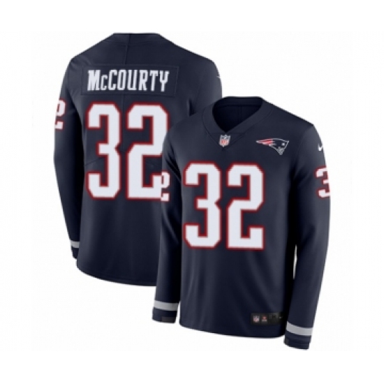 Men's Nike New England Patriots 32 Devin McCourty Limited Navy Blue Therma Long Sleeve NFL Jersey