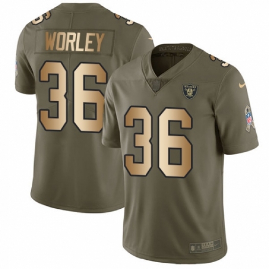 Men's Nike Oakland Raiders 36 Daryl Worley Limited Olive/Gold 2017 Salute to Service NFL Jersey