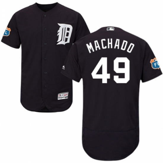 Men's Majestic Detroit Tigers 49 Dixon Machado Navy Blue Alternate Flex Base Authentic Collection MLB Jersey