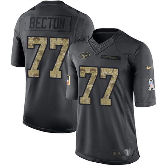 Men's New York Jets 77 Mekhi Becton Black Stitched Limited 2016 Salute to Service Jersey
