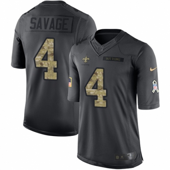 Youth Nike New Orleans Saints 4 Tom Savage Limited Black 2016 Salute to Service NFL Jersey