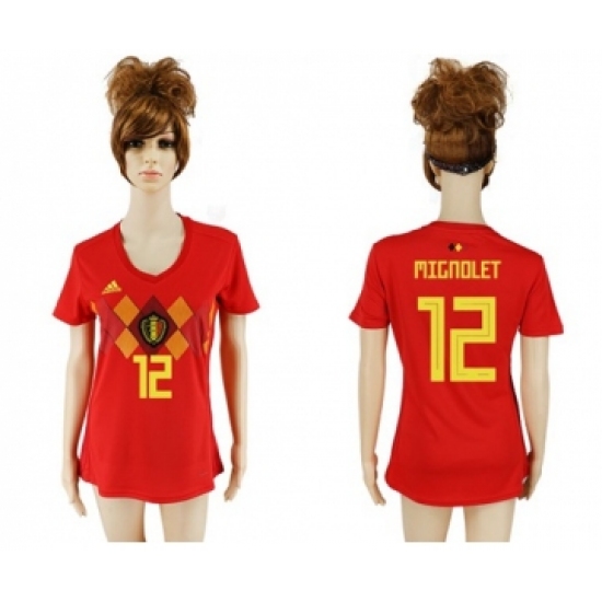 Women's Belgium 12 Mignolet Red Home Soccer Country Jersey