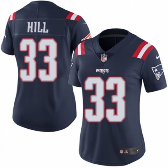 Women's Nike New England Patriots 33 Jeremy Hill Limited Navy Blue Rush Vapor Untouchable NFL Jersey