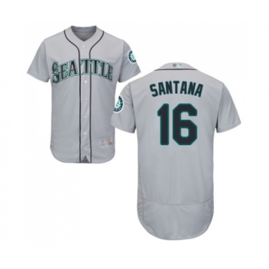 Men's Seattle Mariners 16 Domingo Santana Grey Road Flex Base Authentic Collection Baseball Jersey