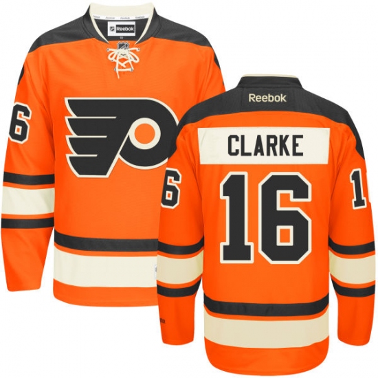 Men's Reebok Philadelphia Flyers 16 Bobby Clarke Authentic Orange New Third NHL Jersey