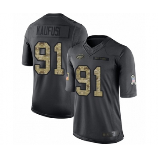Men's New York Jets 91 Bronson Kaufusi Limited Black 2016 Salute to Service Football Jersey