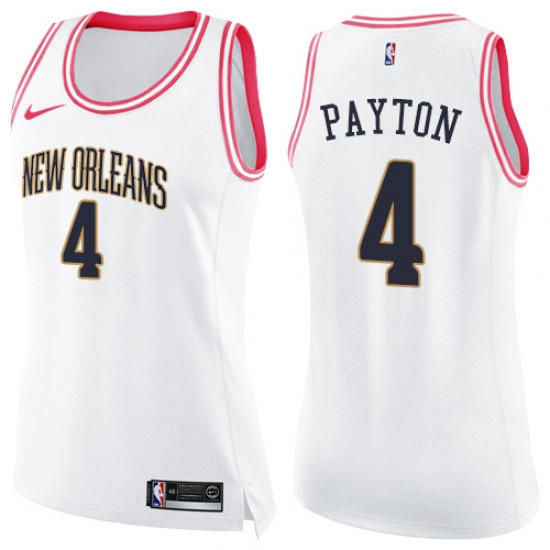 Women's Nike New Orleans Pelicans 4 Elfrid Payton Swingman White Pink Fashion NBA Jersey