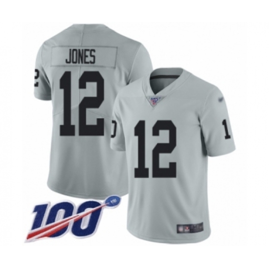 Men's Oakland Raiders 12 Zay Jones Limited Silver Inverted Legend 100th Season Football Jersey