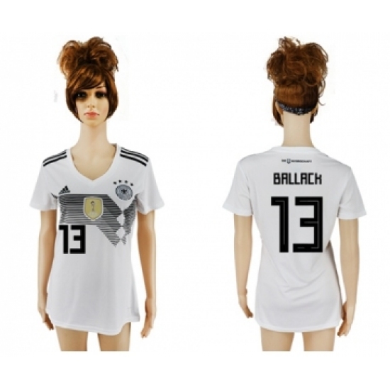 Women's Germany 13 Ballack White Home Soccer Country Jersey