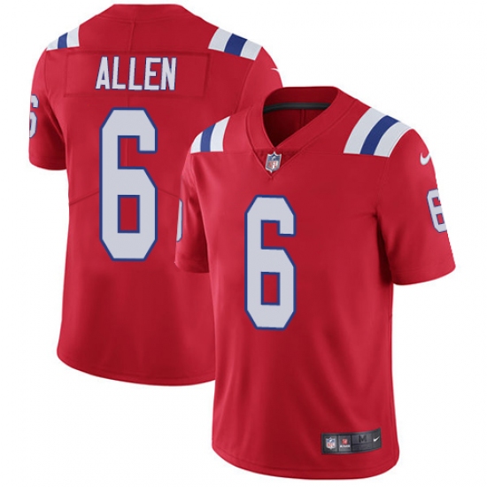 Youth Nike New England Patriots 6 Ryan Allen Red Alternate Vapor Untouchable Limited Player NFL Jersey