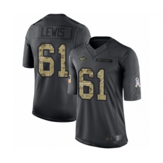 Men's New York Jets 61 Alex Lewis Limited Black 2016 Salute to Service Football Jersey