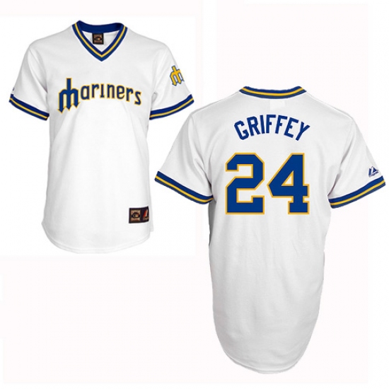 Men's Majestic Seattle Mariners 24 Ken Griffey Authentic White Cooperstown Throwback MLB Jersey