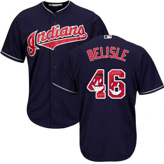 Men's Majestic Cleveland Indians 46 Matt Belisle Authentic Navy Blue Team Logo Fashion Cool Base MLB Jersey