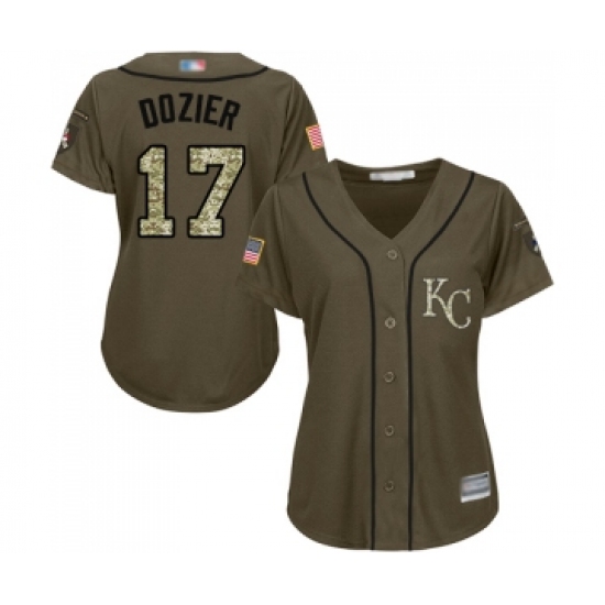 Women's Kansas City Royals 17 Hunter Dozier Authentic Green Salute to Service Baseball Jersey