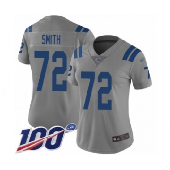 Women's Indianapolis Colts 72 Braden Smith Limited Gray Inverted Legend 100th Season Football Jersey