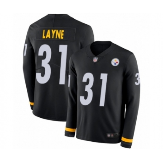 Youth Pittsburgh Steelers 31 Justin Layne Limited Black Therma Long Sleeve Football Jersey
