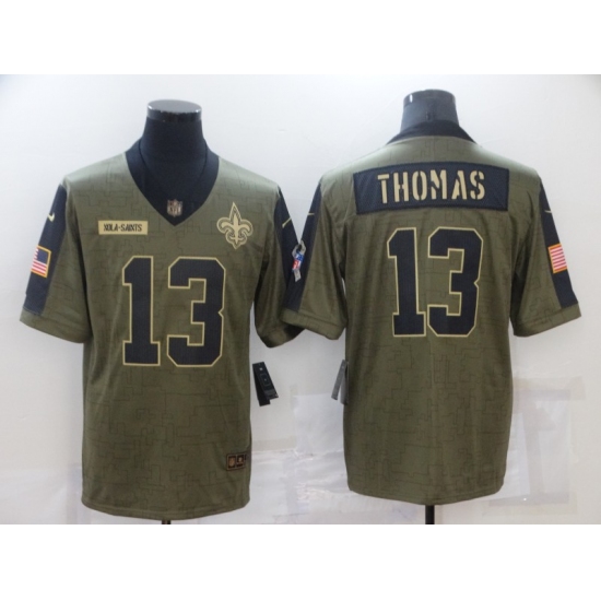 Men's New Orleans Saints 13 Michael Thomas Nike Olive 2021 Salute To Service Limited Player Jersey
