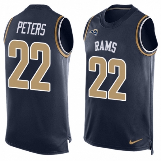 Men's Nike Los Angeles Rams 22 Marcus Peters Limited Navy Blue Player Name & Number Tank Top NFL Jersey