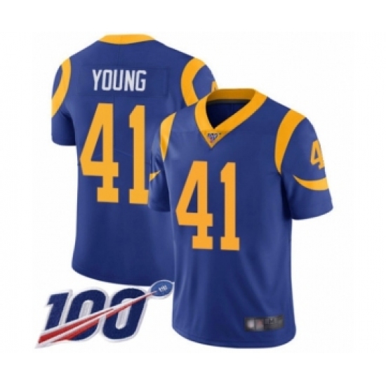 Men's Los Angeles Rams 41 Kenny Young Royal Blue Alternate Vapor Untouchable Limited Player 100th Season Football Jersey