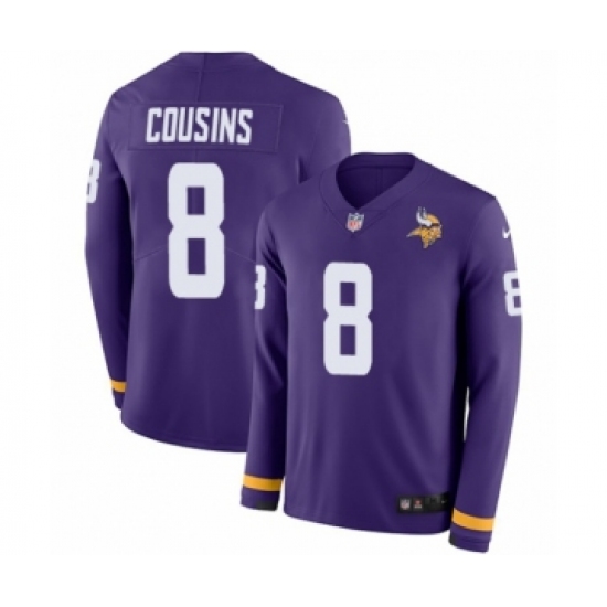 Men's Nike Minnesota Vikings 8 Kirk Cousins Limited Purple Therma Long Sleeve NFL Jersey