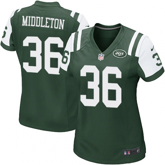 Women Nike New York Jets 36 Doug Middleton Game Green Team Color NFL Jersey