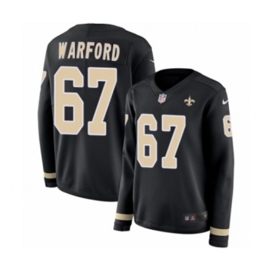 Women's Nike New Orleans Saints 67 Larry Warford Limited Black Therma Long Sleeve NFL Jersey