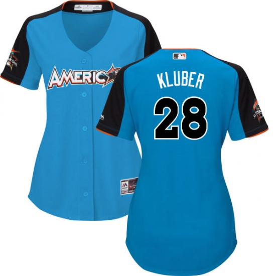 Women's Majestic Cleveland Indians 28 Corey Kluber Authentic Blue American League 2017 MLB All-Star MLB Jersey