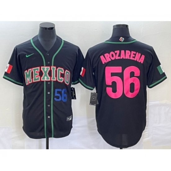 Men's Mexico Baseball 56 Randy Arozarena Number 2023 Black Pink World Classic Stitched Jersey2
