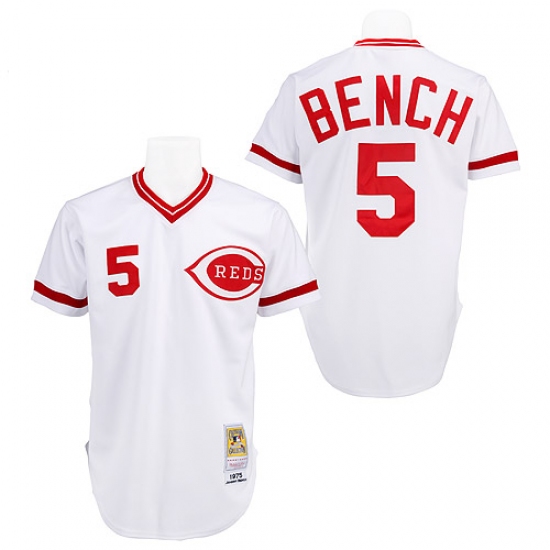 Men's Mitchell and Ness Cincinnati Reds 5 Johnny Bench Authentic White Throwback MLB Jersey