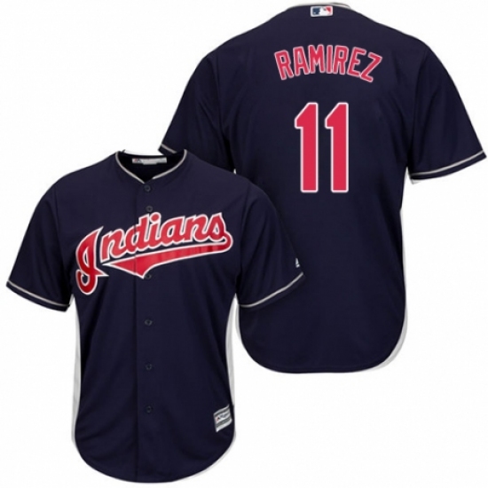 Men's Majestic Cleveland Indians 11 Jose Ramirez Replica Navy Blue Alternate 1 Cool Base MLB Jersey