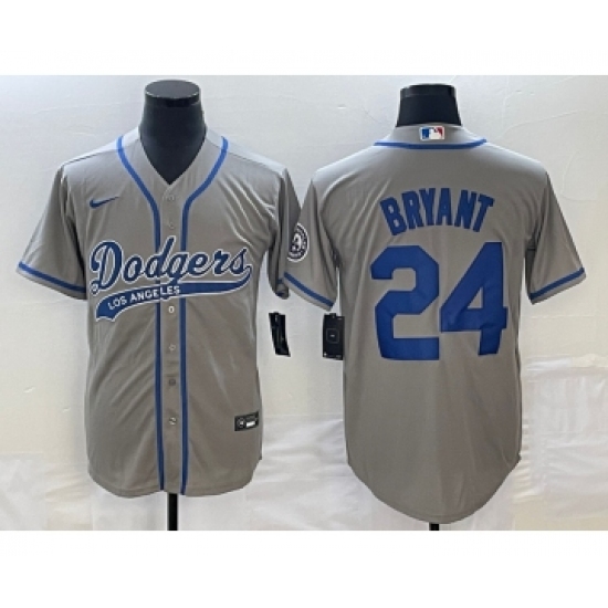 Men's Los Angeles Dodgers 24 Kobe Bryant Grey Cool Base Stitched Baseball Jersey1