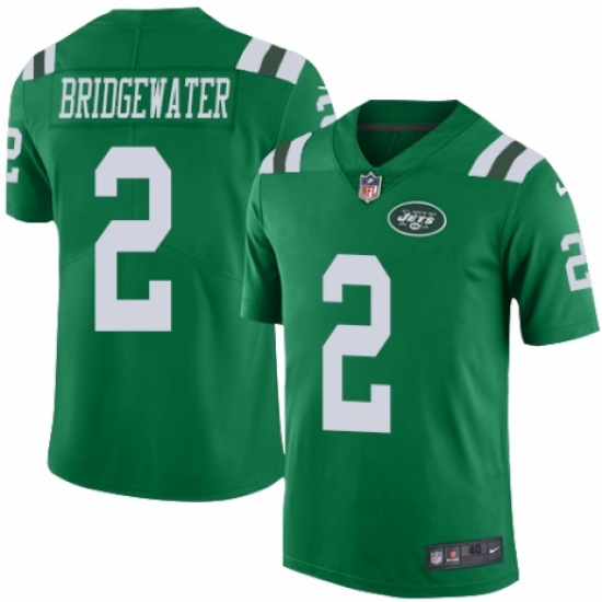 Men's Nike New York Jets 2 Teddy Bridgewater Elite Green Rush Vapor Untouchable NFL Jersey