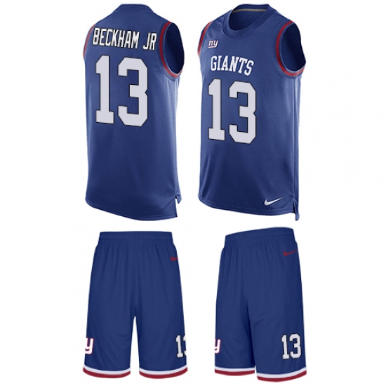 Men's Nike New York Giants 13 Odell Beckham Jr Limited Royal Blue Tank Top Suit NFL Jersey