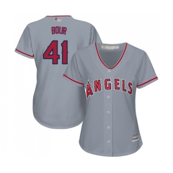 Women's Los Angeles Angels of Anaheim 41 Justin Bour Replica Grey Road Cool Base Baseball Jersey