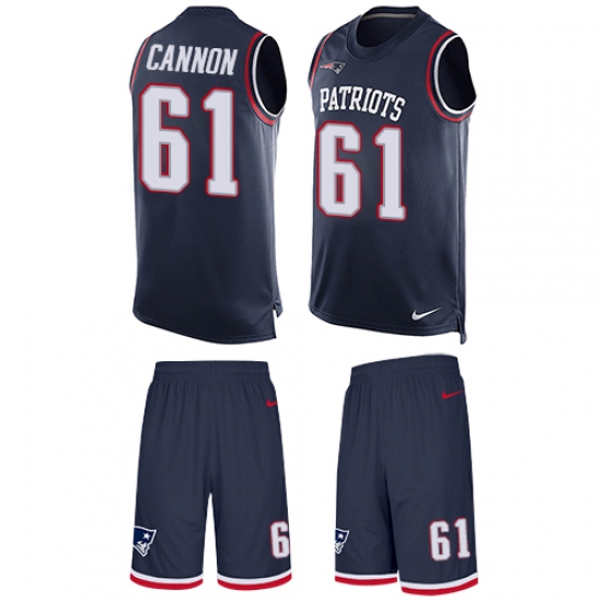 Men's Nike New England Patriots 61 Marcus Cannon Limited Navy Blue Tank Top Suit NFL Jersey