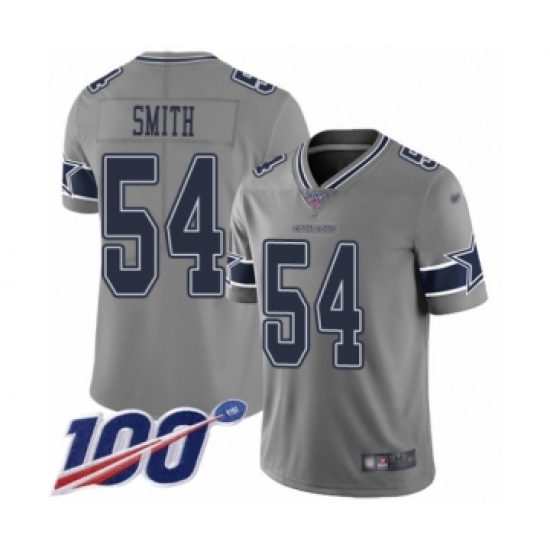 Men's Dallas Cowboys 54 Jaylon Smith Limited Gray Inverted Legend 100th Season Football Jersey
