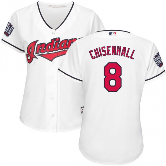 Women's Majestic Cleveland Indians 8 Lonnie Chisenhall Authentic White Home 2016 World Series Bound Cool Base MLB Jersey