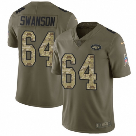Youth Nike New York Jets 64 Travis Swanson Limited Olive/Camo 2017 Salute to Service NFL Jersey