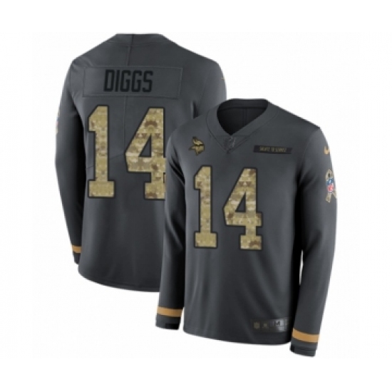 Youth Nike Minnesota Vikings 14 Stefon Diggs Limited Black Salute to Service Therma Long Sleeve NFL Jersey