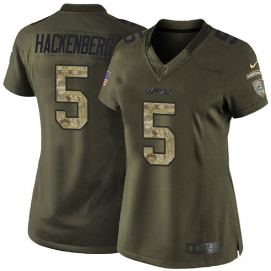 Women's Nike New York Jets 5 Christian Hackenberg Elite Green Salute to Service NFL Jersey