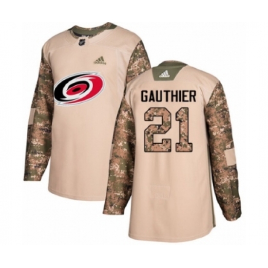 Youth Adidas Carolina Hurricanes 21 Julien Gauthier Authentic Camo Veterans Day Practice NHL Jersey