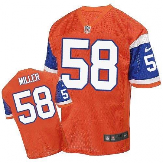 Men's Nike Denver Broncos 58 Von Miller Elite Orange Throwback NFL Jersey