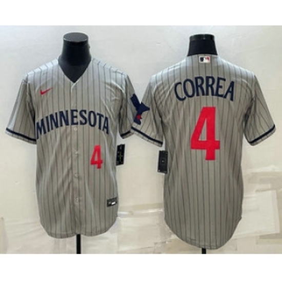 Men's Minnesota Twins 4 Carlos Correa Number 2023 Grey Home Team Cool Base Stitched Jersey