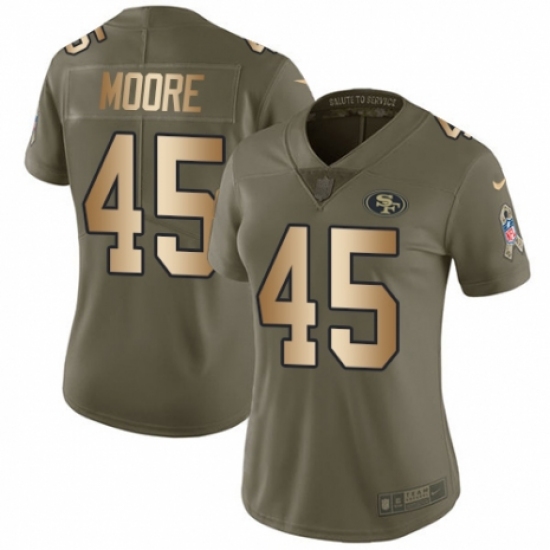 Women's Nike San Francisco 49ers 45 Tarvarius Moore Limited Olive/Gold 2017 Salute to Service NFL Jersey
