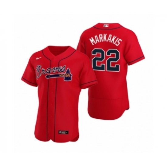 Men's Atlanta Braves 22 Nick Markakis Nike Red Authentic 2020 Alternate Jersey