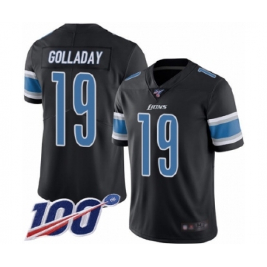 Men's Detroit Lions 19 Kenny Golladay Limited Black Rush Vapor Untouchable 100th Season Football Jersey