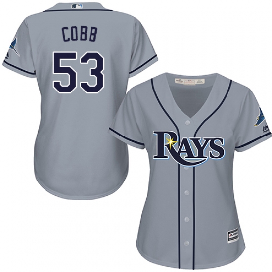 Women's Majestic Tampa Bay Rays 53 Alex Cobb Authentic Grey Road Cool Base MLB Jersey